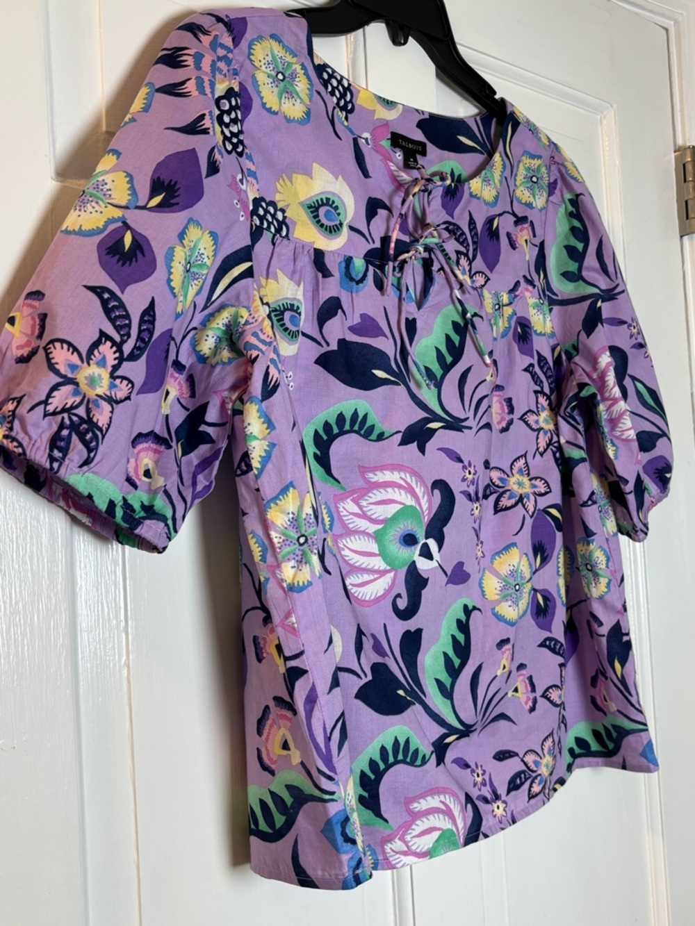 Talbots Lavender Floral Lace-Up Cotton Short Sleeve w/Front Ties Top Women’s M - Picture 2 of 7